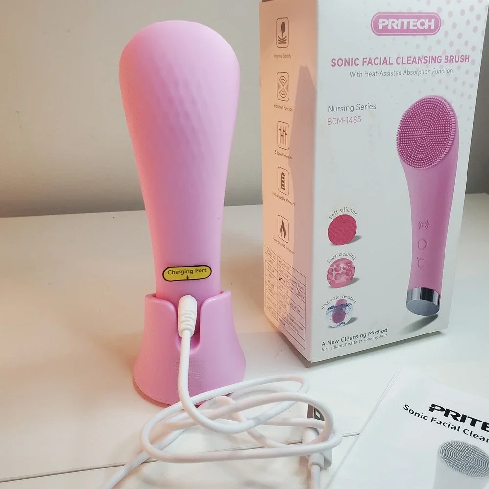 Pritech Sonic Facial Cleansing Brush Heat-Assisted Pink BCM-1485 NWT